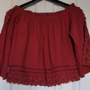 Dusty red off shoulder flowy top